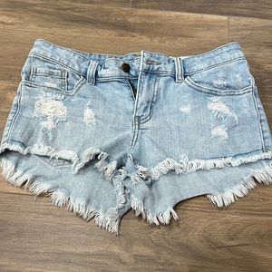 Cosmic blue love cut off denim shorts light wash size 27